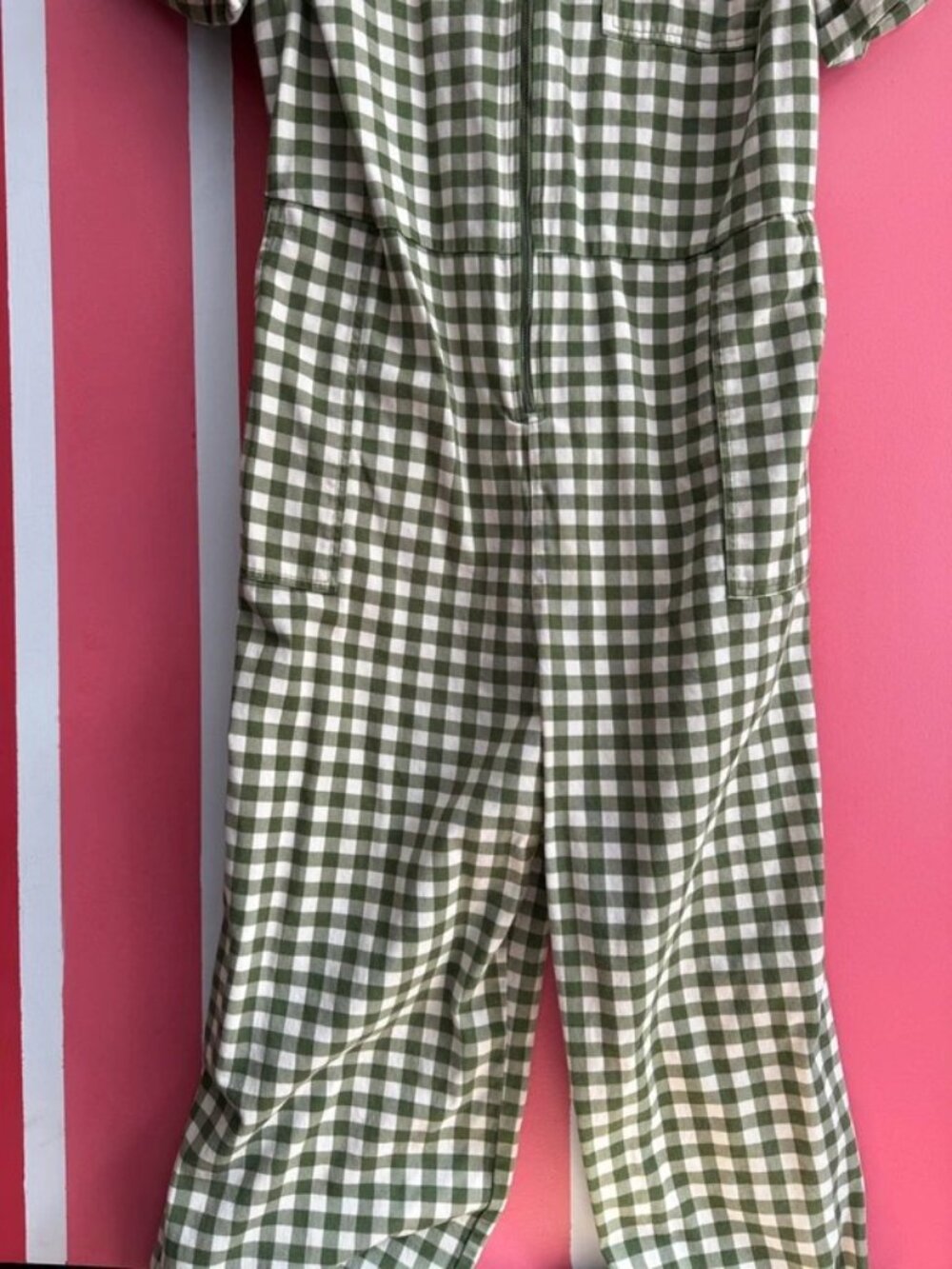 Lucy & Yak Ragan Jumpsuit Green Gingham Strawberry Embroidery UK 20 / US 16 - Picture 6 of 6